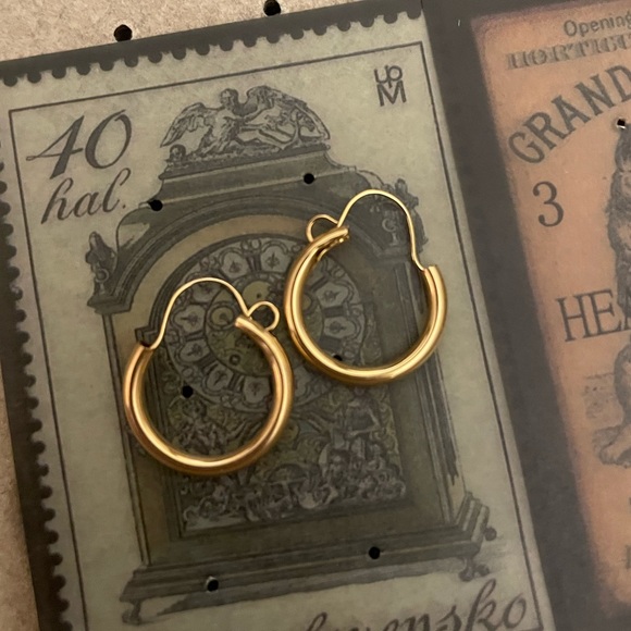 Catbird Jewelry - NEW OS 1960s 14kt solid yellow gold wires pierced hoop earrings VTG Mid Century